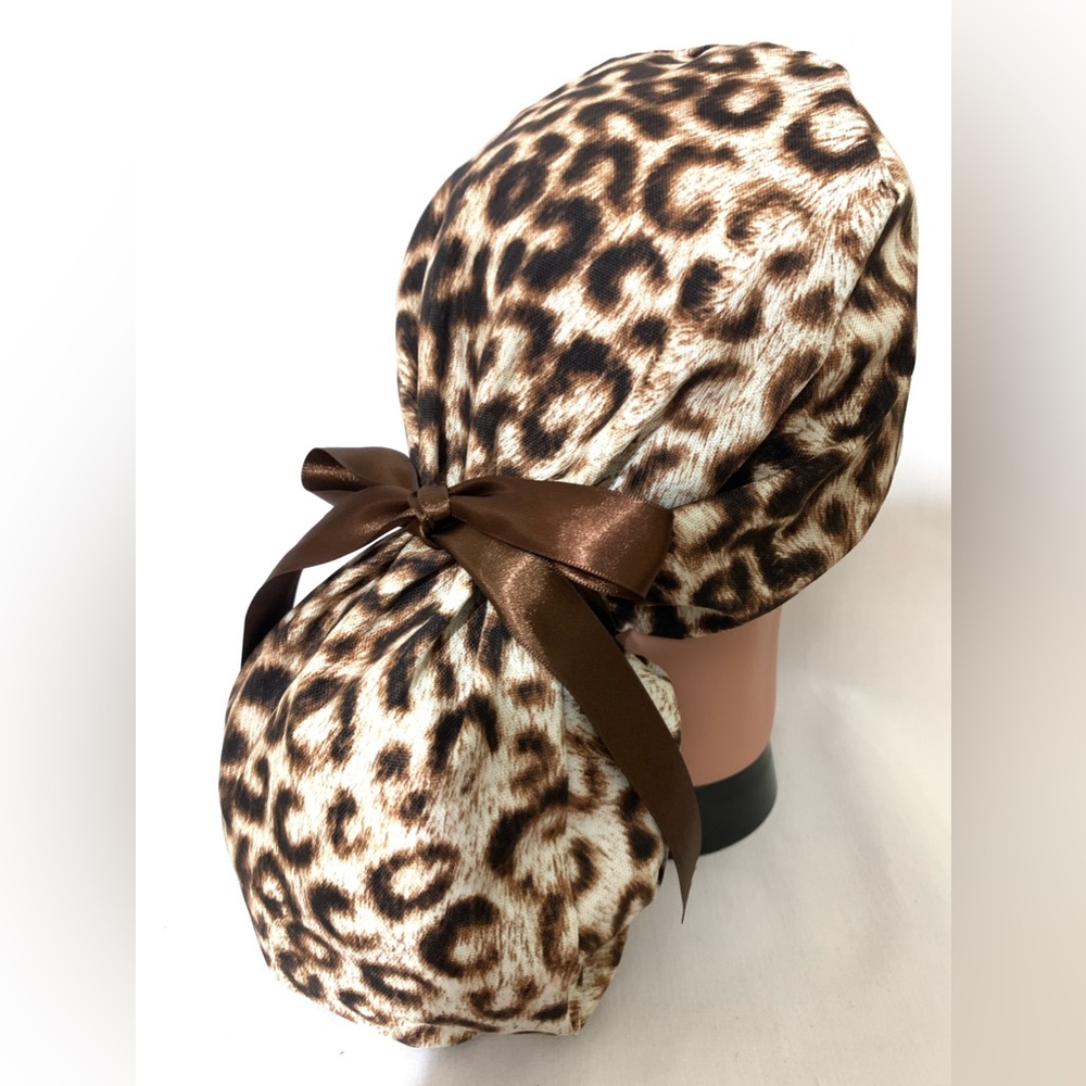 Leopard Ponytail Scrub Cap, Scrub Cap for Women, Scrub Caps, Surgical Hats